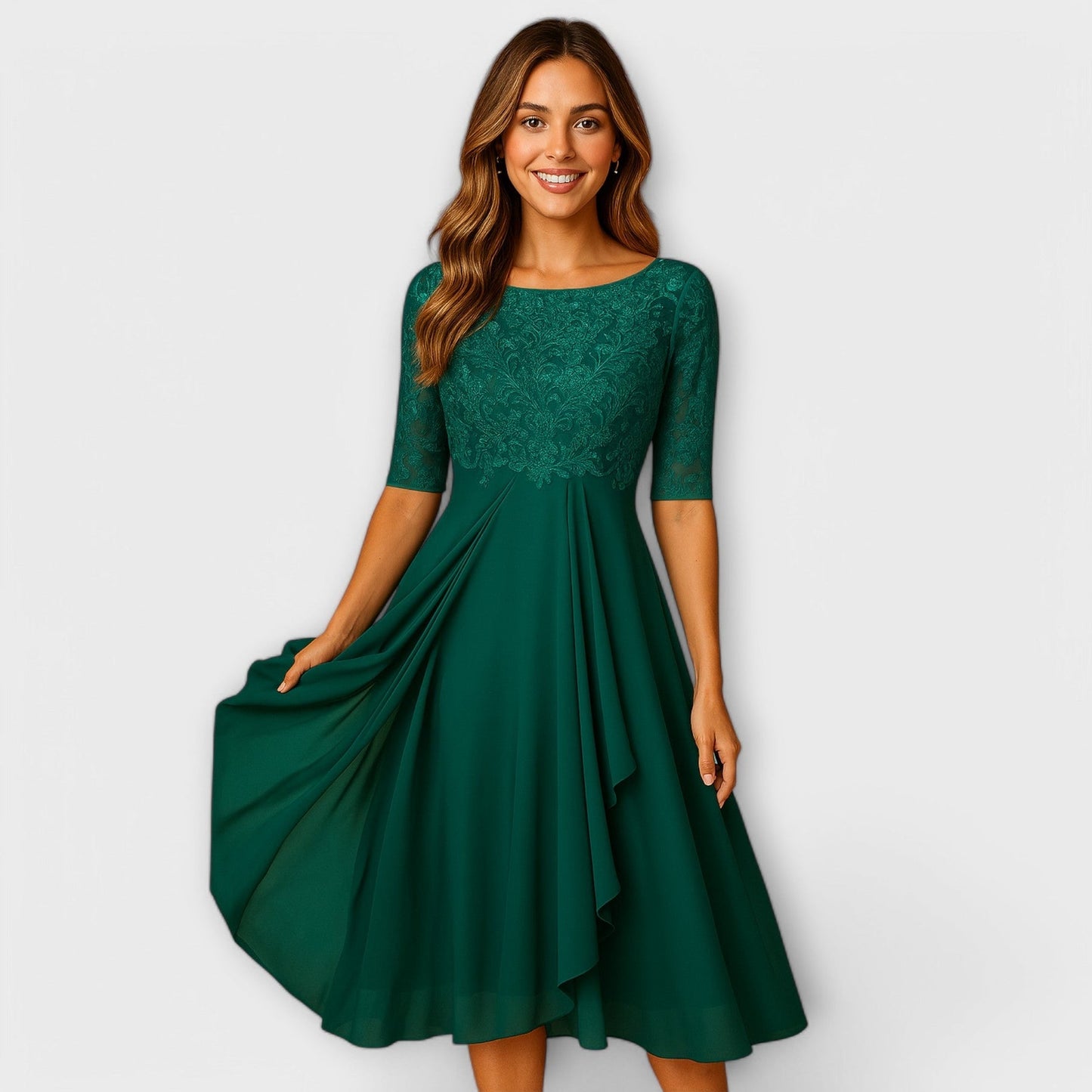Ngarilou | Midi Dress With Lace Sleeve