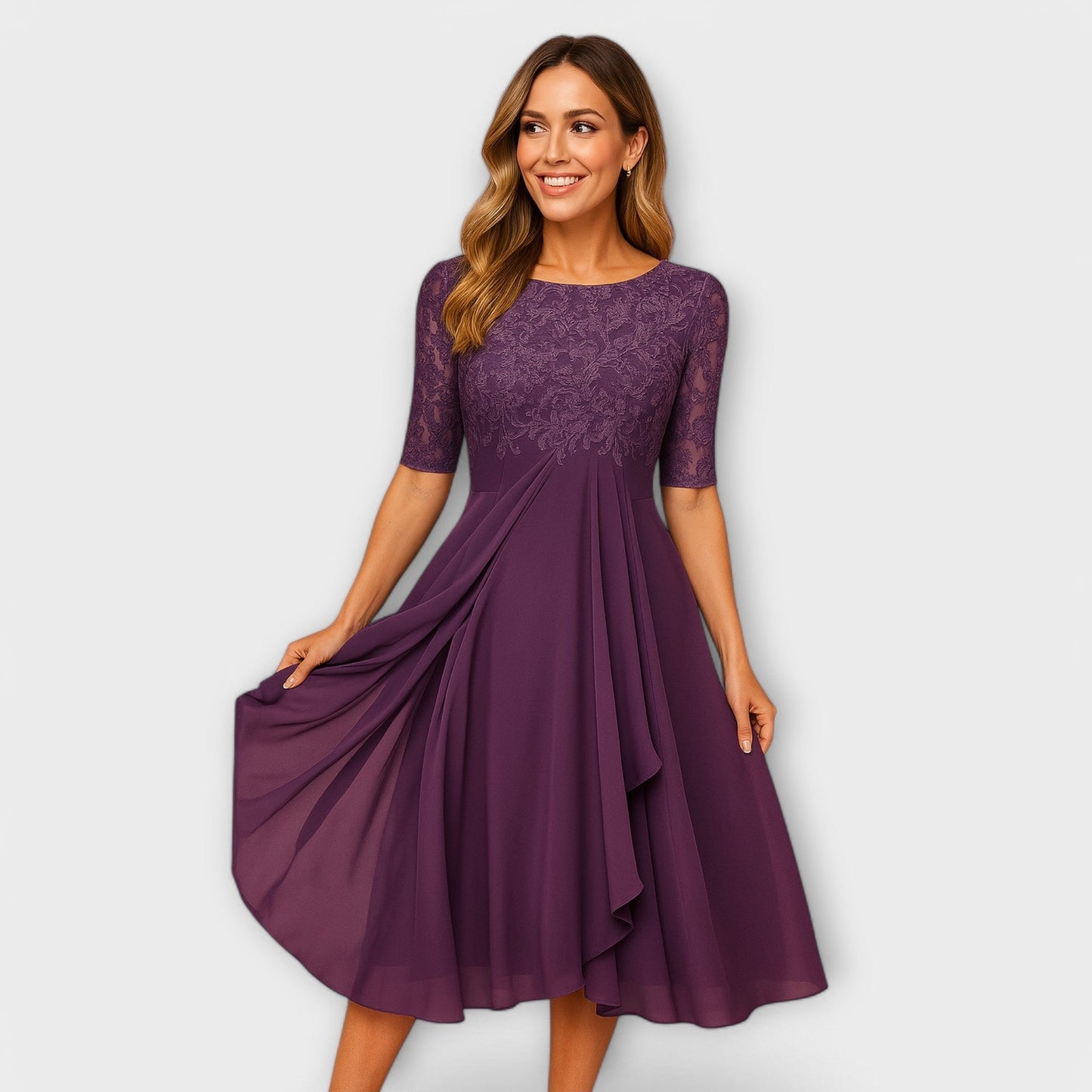 Ngarilou | Midi Dress With Lace Sleeve