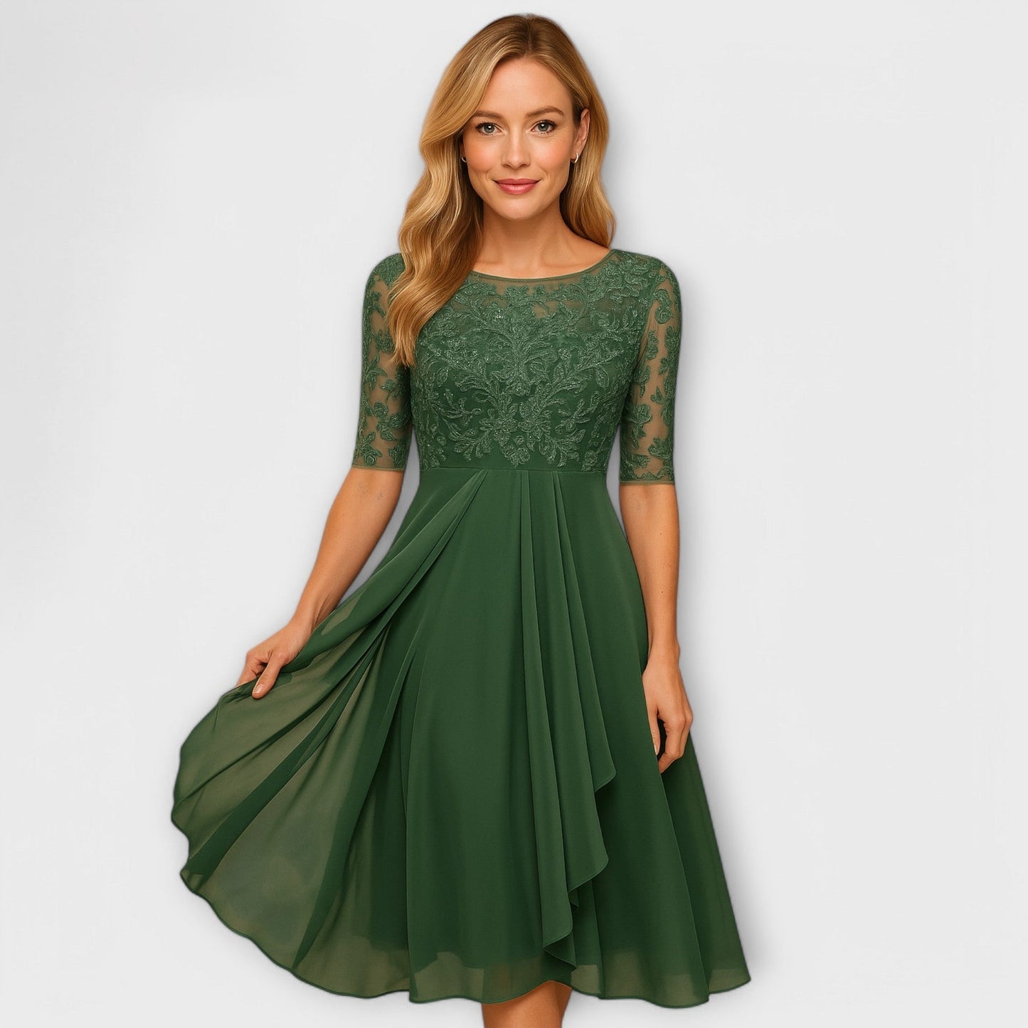 Ngarilou | Midi Dress With Lace Sleeve
