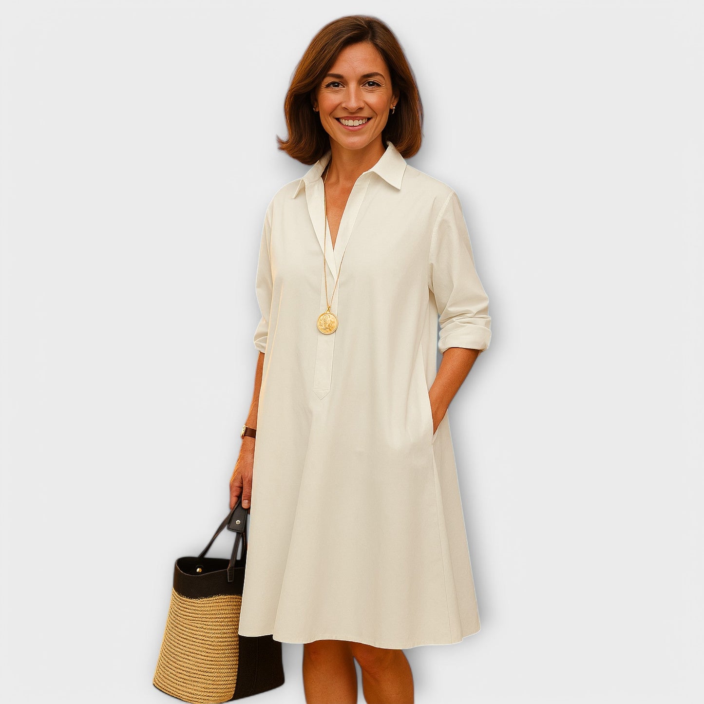 Thalassa | Modern V-Neck Shirt Dress