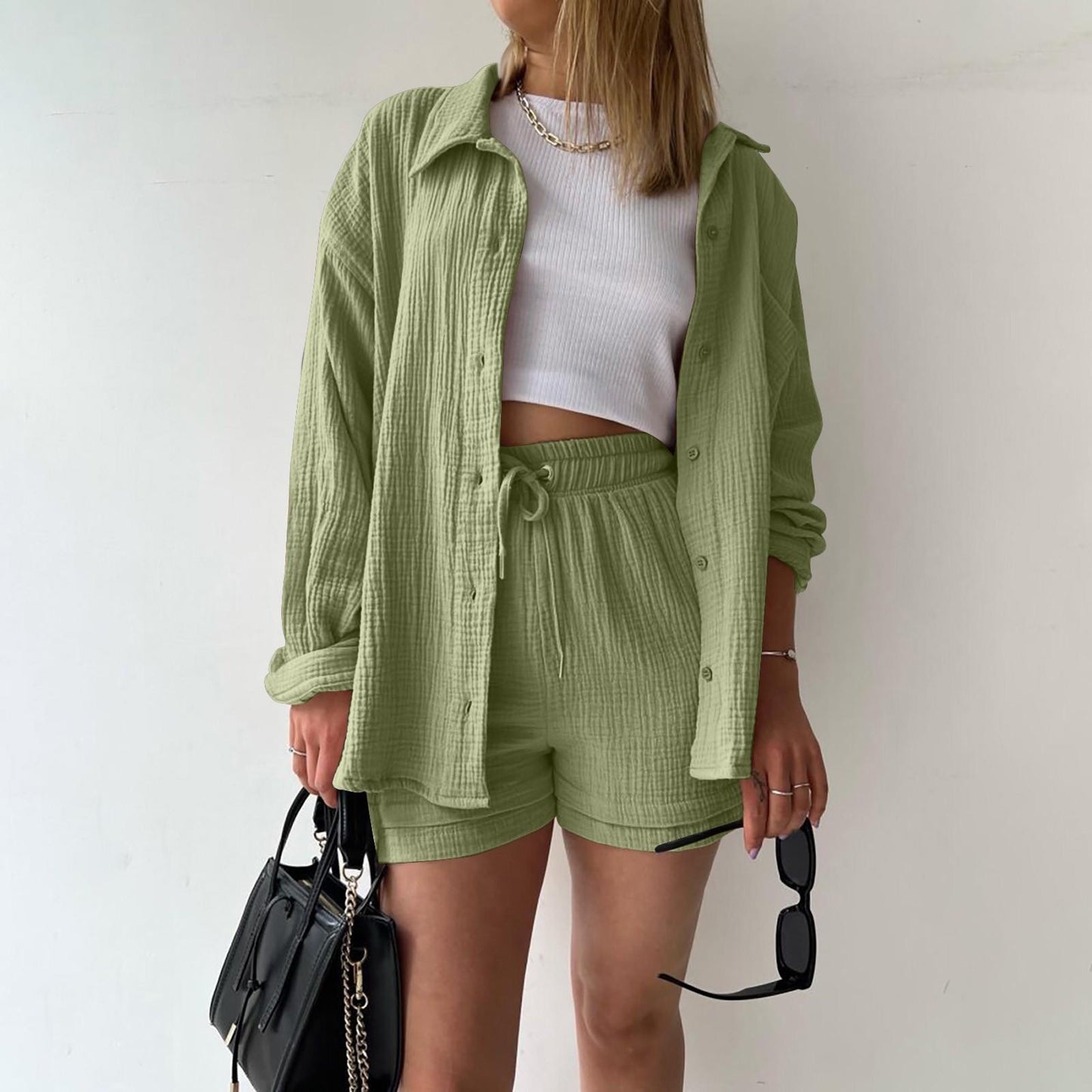 Dianne | Two Piece Cotton Shirt And Shorts Set