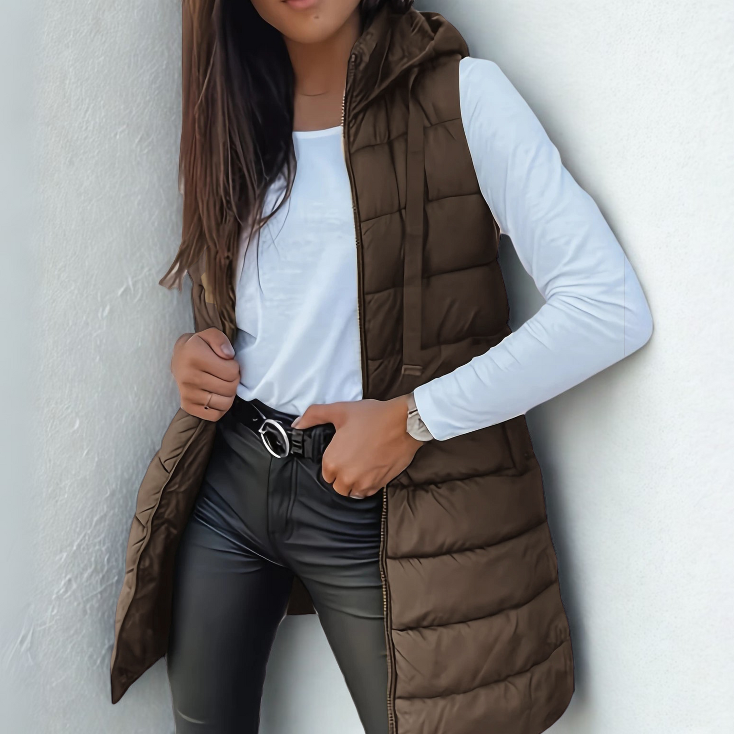 Rivka | Casual Sleeveless Hood Long Puffer Vest