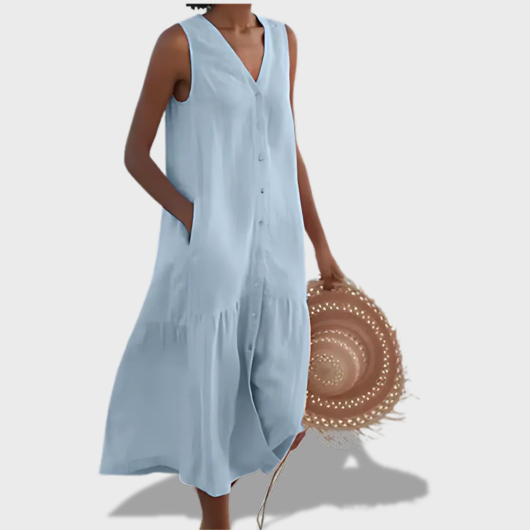 Aurora | Sleeveless Elegant Shirt Dress with V-Neckline