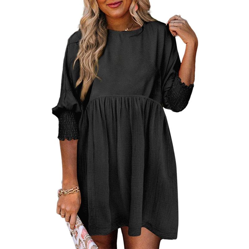 Rhana | Casual Crew Neck Loose Fit Mini Dress