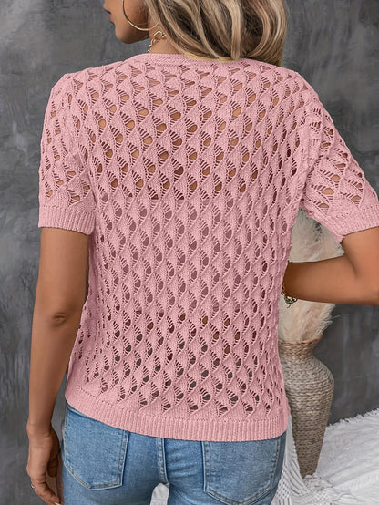Heather | Elegant V-Neck Lace Short Sleeve Pullover