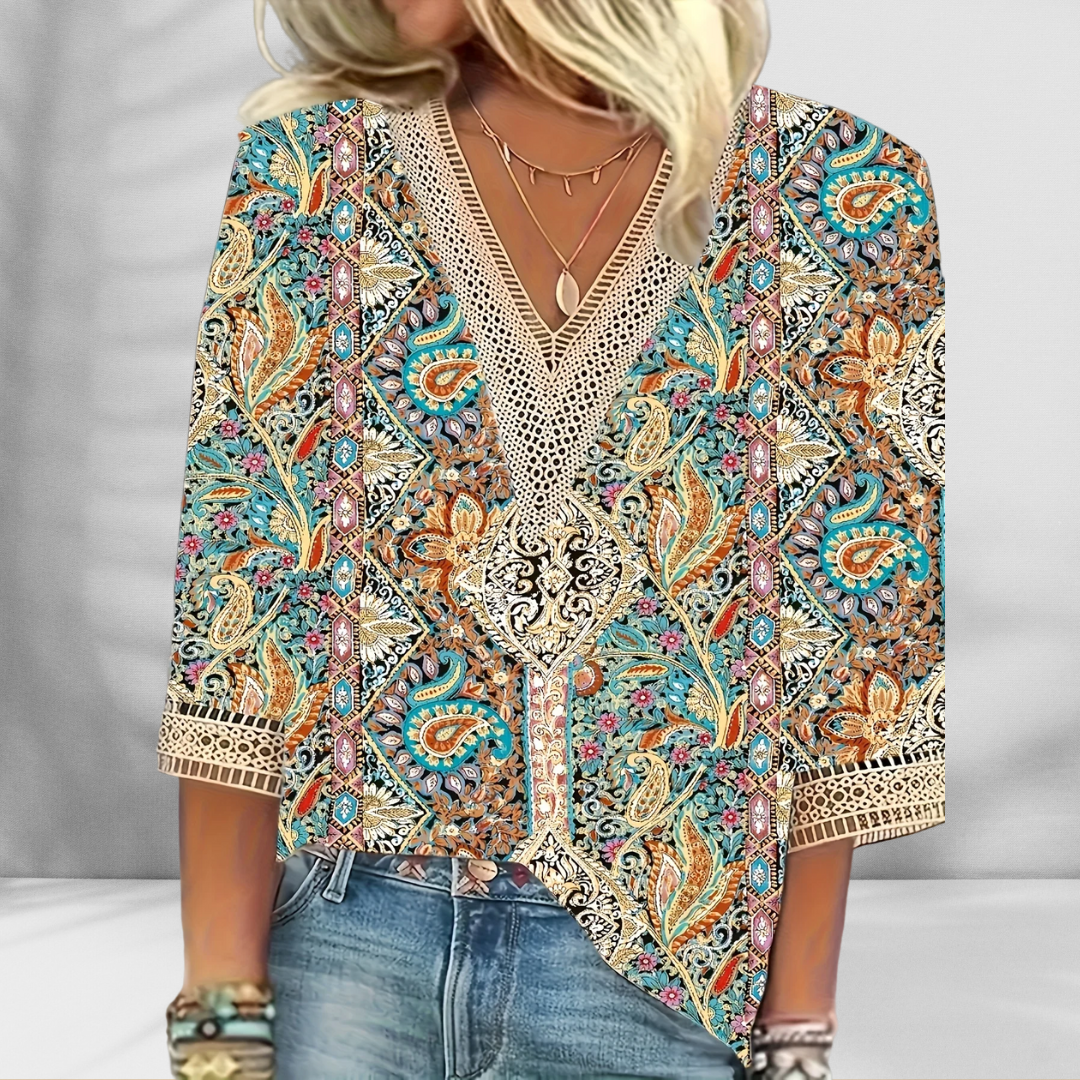 Bronte | Boho Blouse With Floral Patterns And Long Sleeves