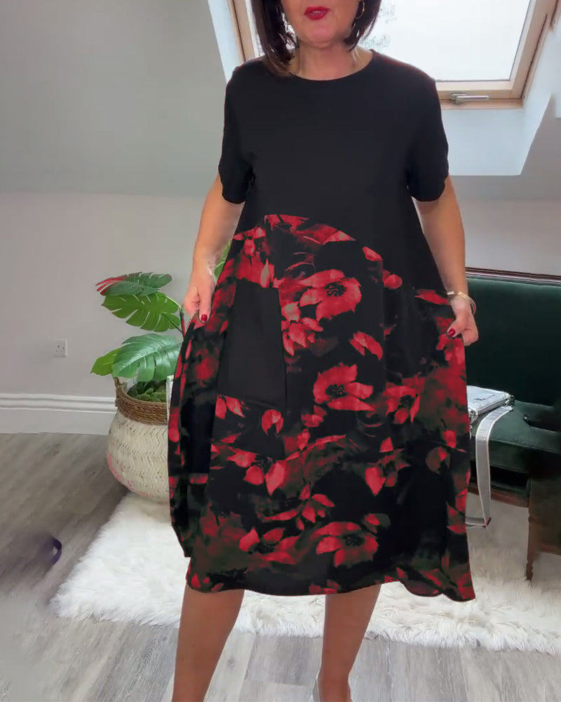 Marilyn | Floral Mosaic Round-Neck Dress