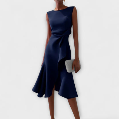 Febbie | Draped Asymmetric Midi Dress
