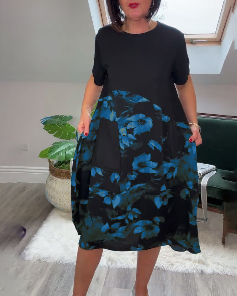 Marilyn | Floral Mosaic Round-Neck Dress
