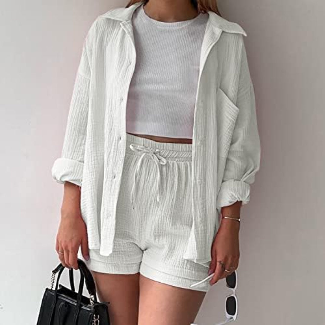 Dianne | Two Piece Cotton Shirt And Shorts Set