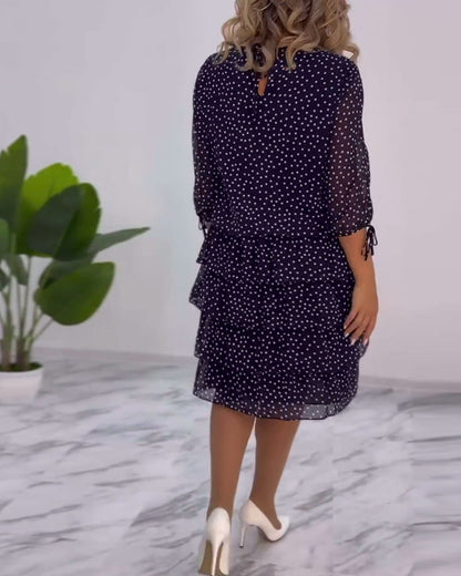 Merlyn | Polka Tiered Dress With Tie-Slit Sleeves