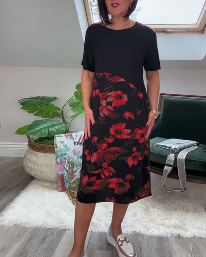 Marilyn | Floral Mosaic Round-Neck Dress