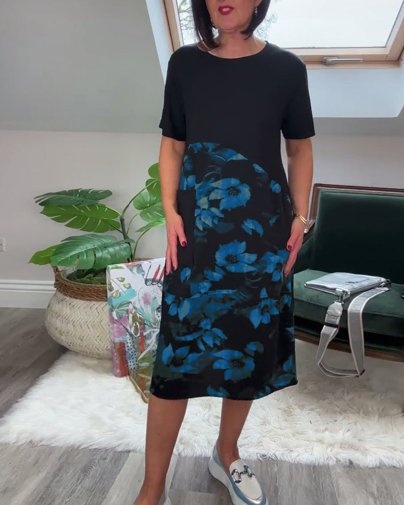 Marilyn | Floral Mosaic Round-Neck Dress