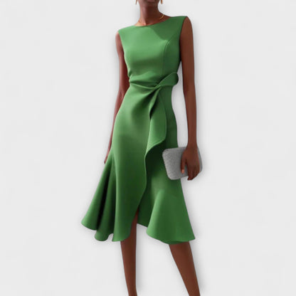 Febbie | Draped Asymmetric Midi Dress