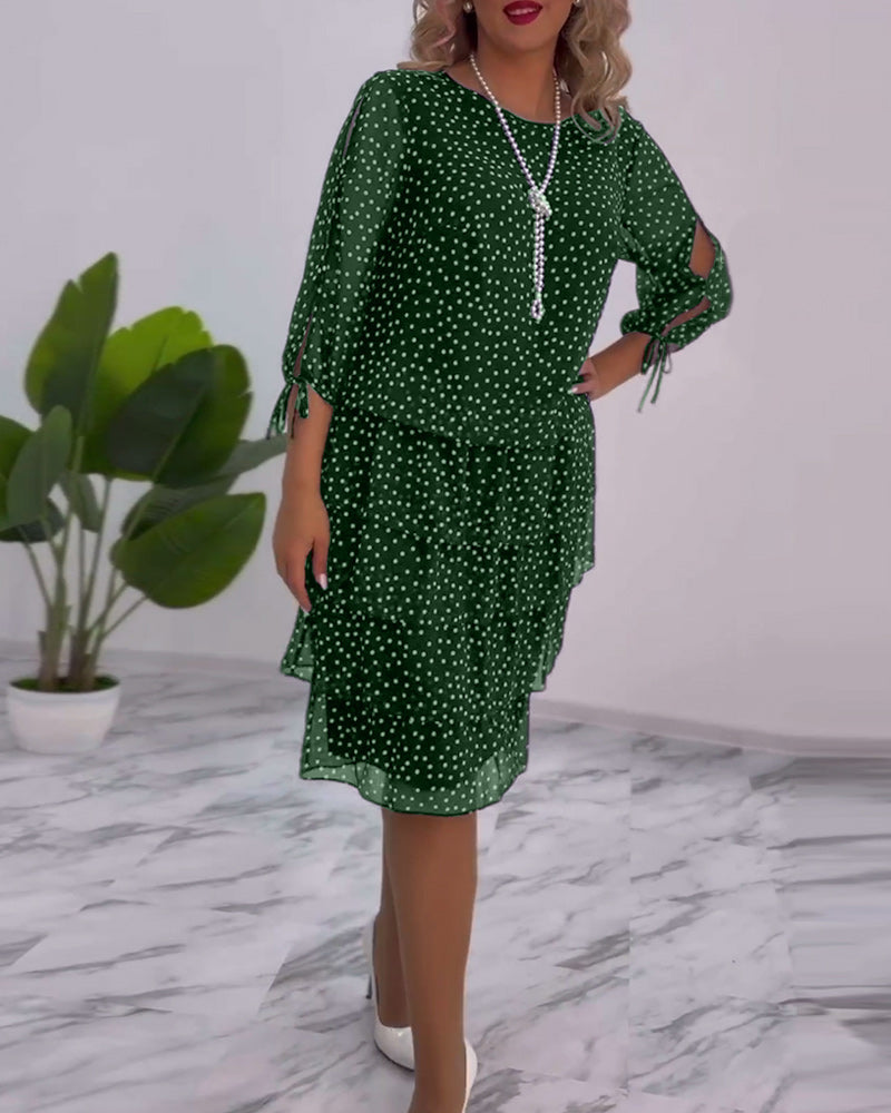 Merlyn | Polka Tiered Dress With Tie-Slit Sleeves