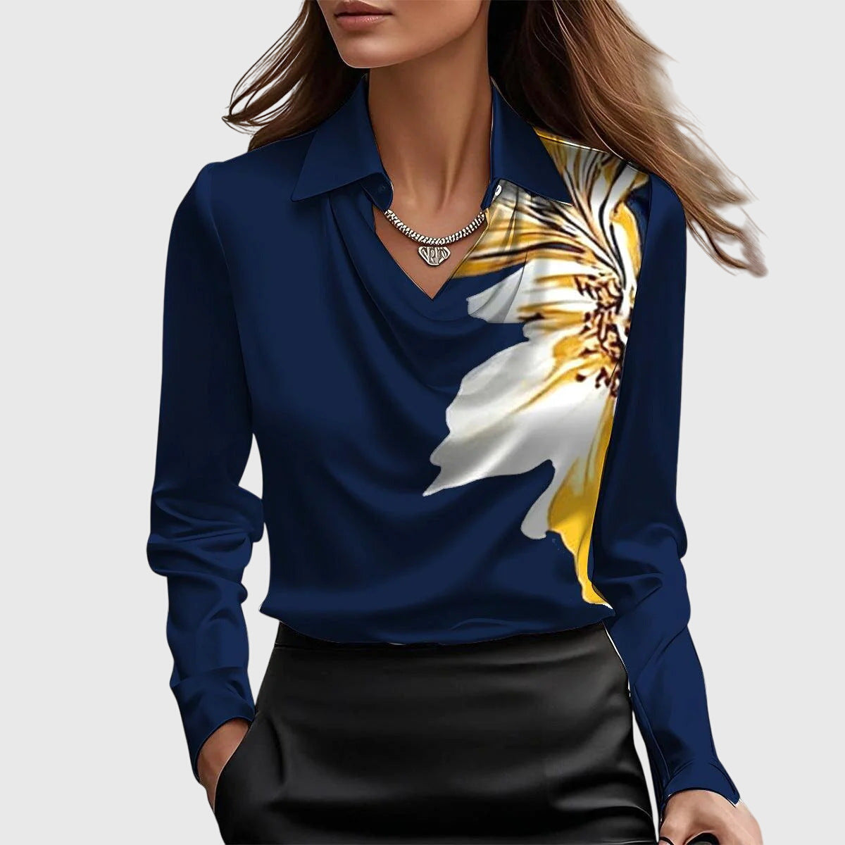 Sylvia | Blouse with Luxurious Shine and Pleated Collar