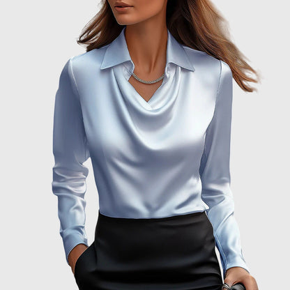 Sylvia | Blouse with Luxurious Shine and Pleated Collar