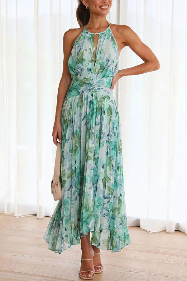 Taneeka | Elegant Floral And Pleated Midi Dress