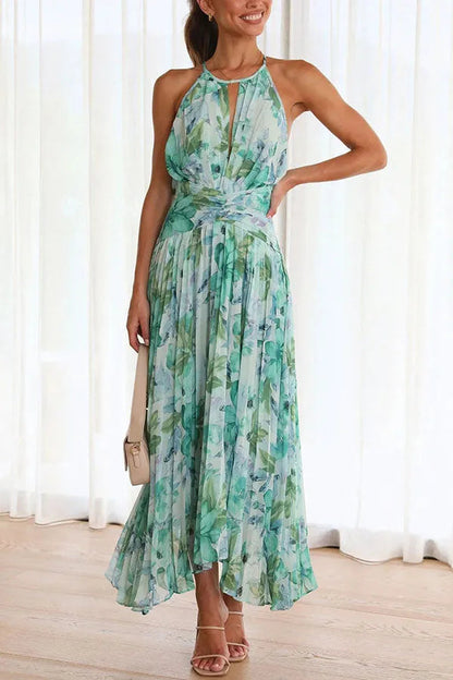 Taneeka | Elegant Floral And Pleated Midi Dress