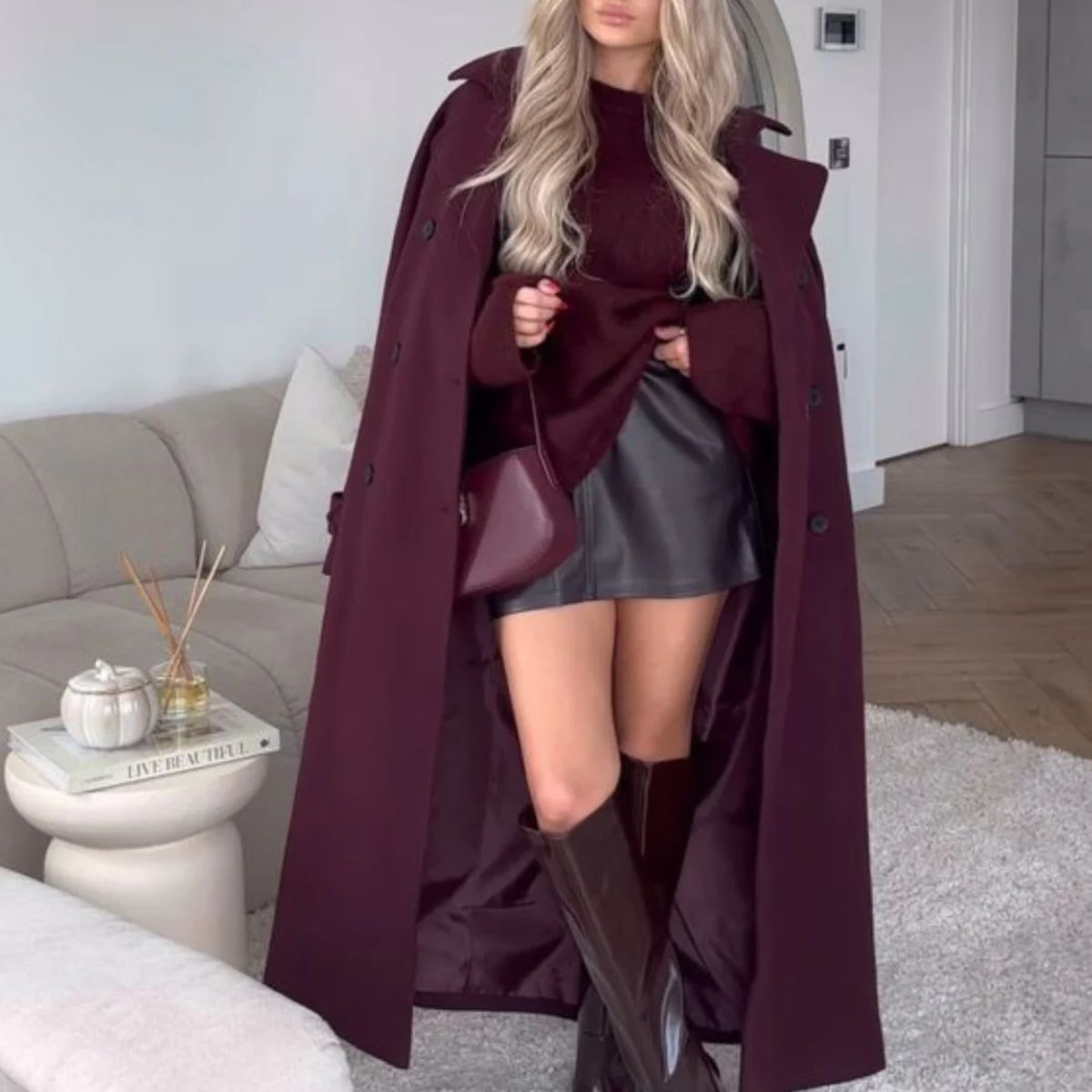 Burgundy Autumn Coat | Stylish Fall Outerwear