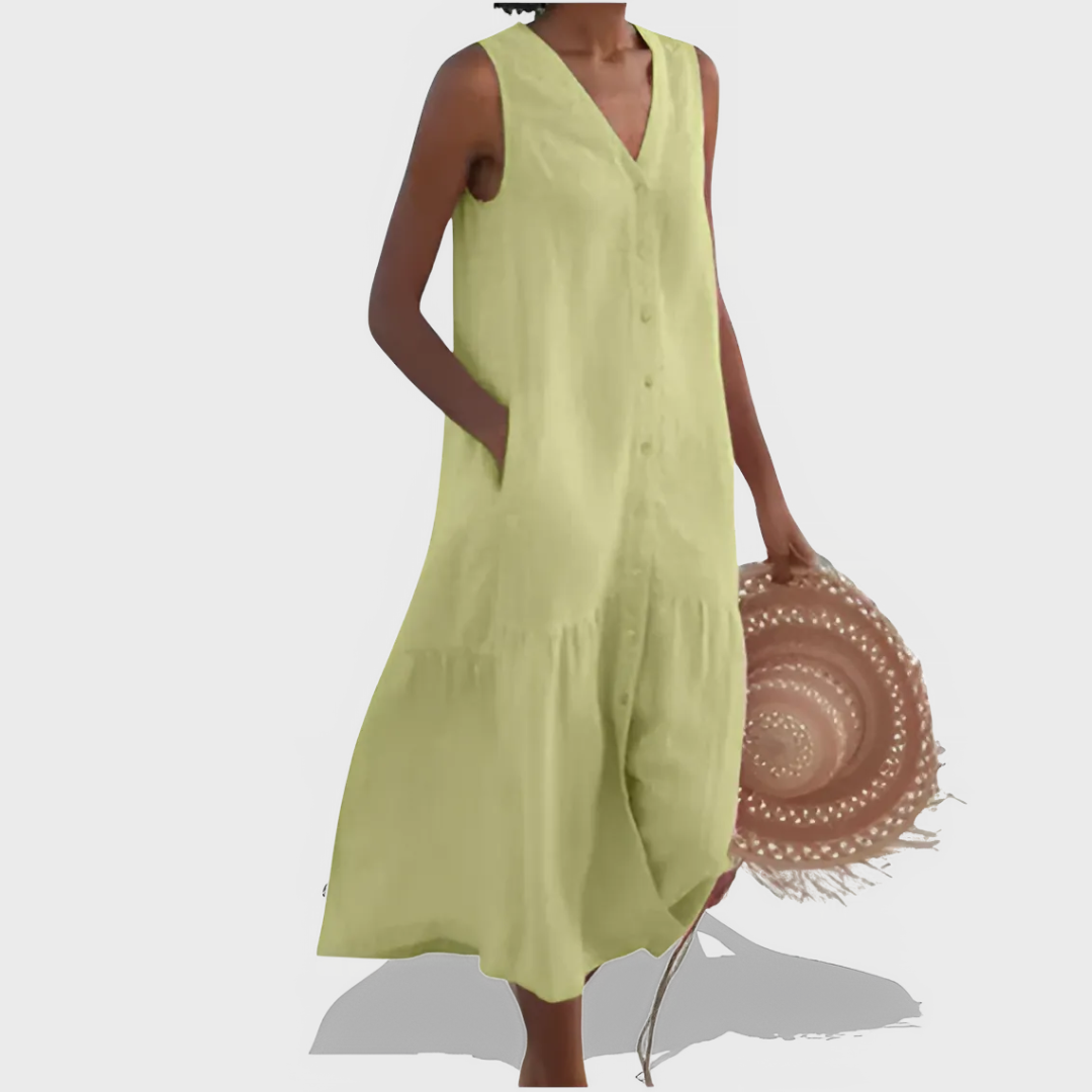 Aurora | Sleeveless Elegant Shirt Dress with V-Neckline
