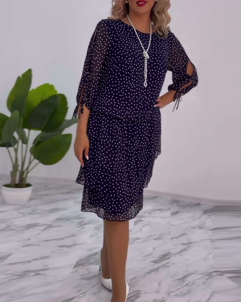 Merlyn | Polka Tiered Dress With Tie-Slit Sleeves