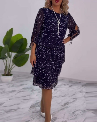 Merlyn | Polka Tiered Dress With Tie-Slit Sleeves