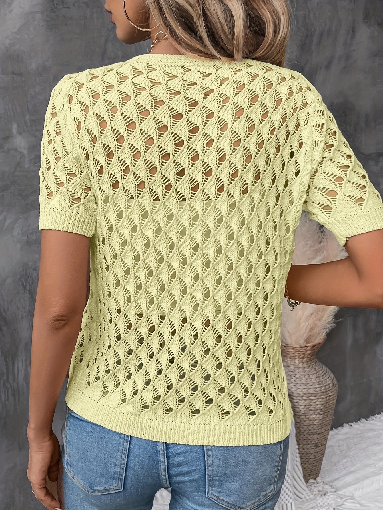 Heather | Elegant V-Neck Lace Short Sleeve Pullover
