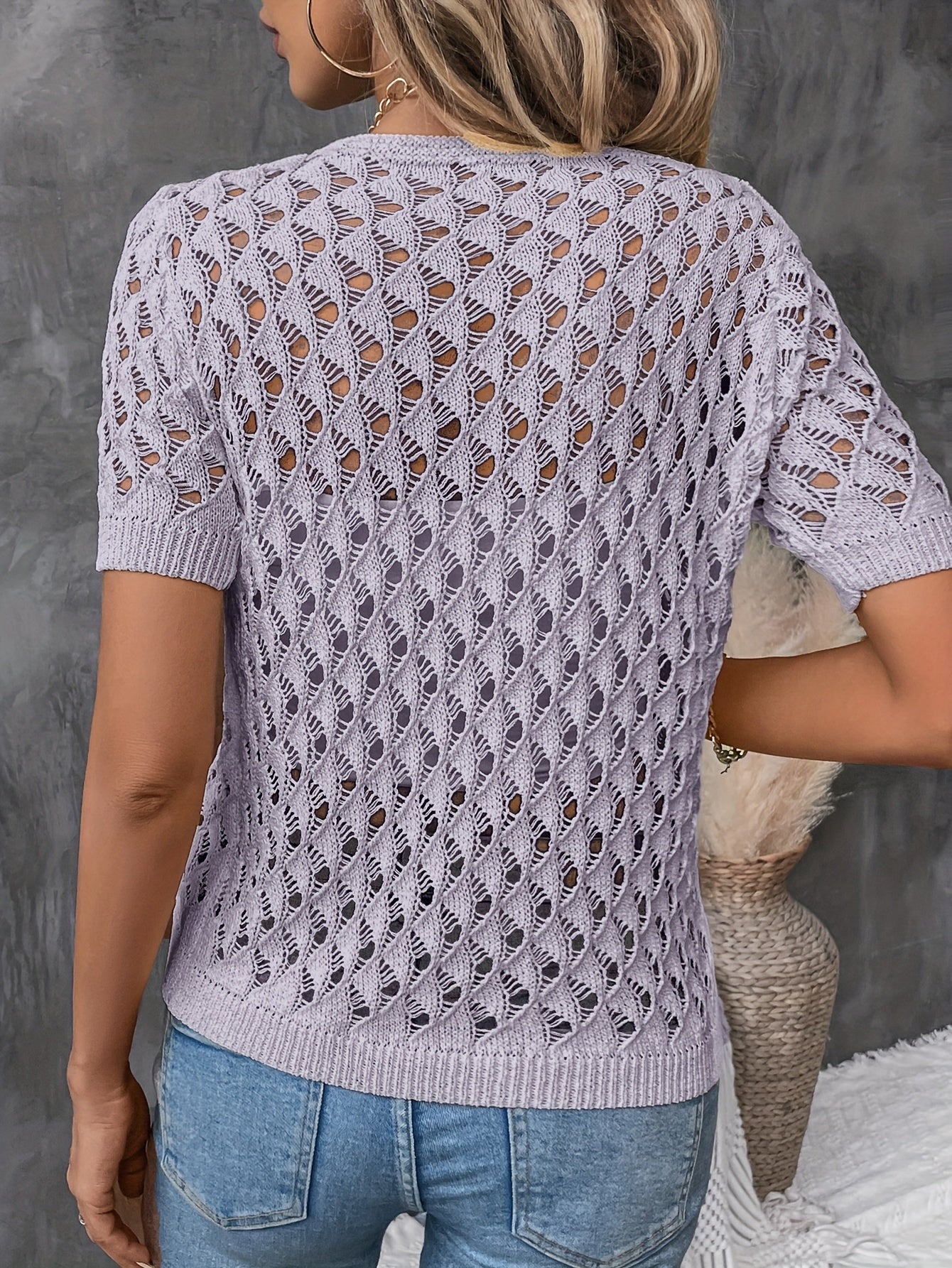 Heather | Elegant V-Neck Lace Short Sleeve Pullover