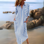 Maralya | Elegant striped dress with V-neckline