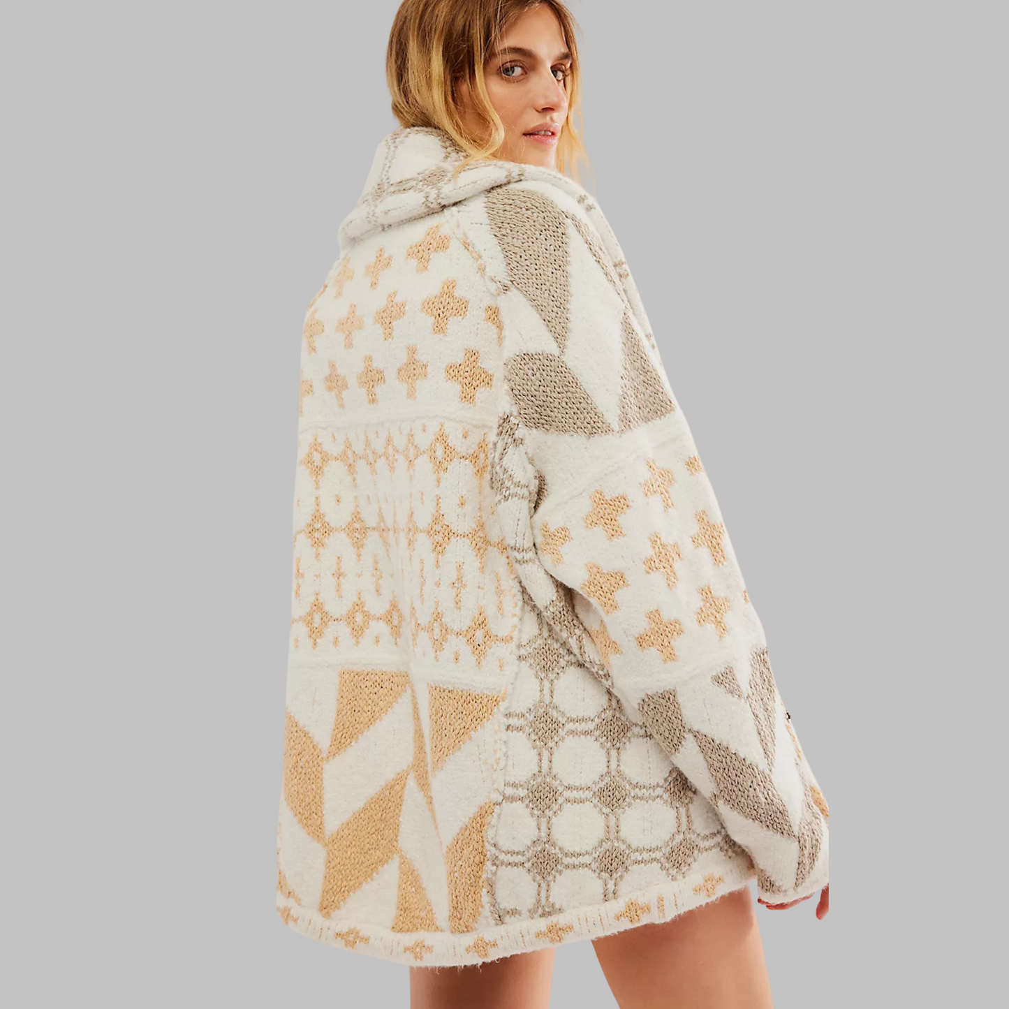 Valentina | Vintage Button Down Collar Long Sleeve Oversized Cardigan