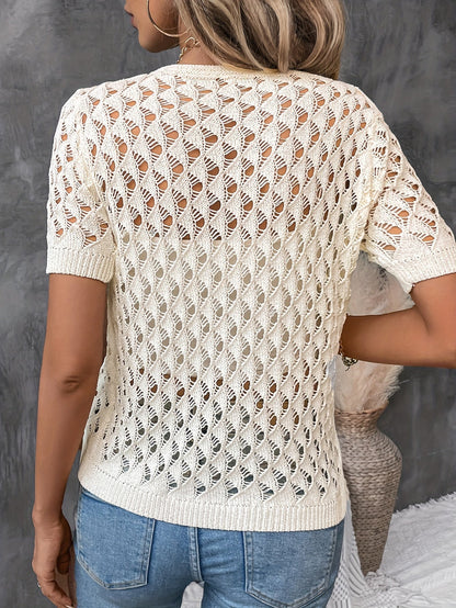 Heather | Elegant V-Neck Lace Short Sleeve Pullover