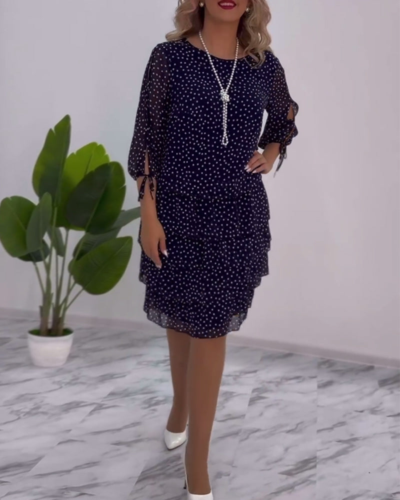 Merlyn | Polka Tiered Dress With Tie-Slit Sleeves