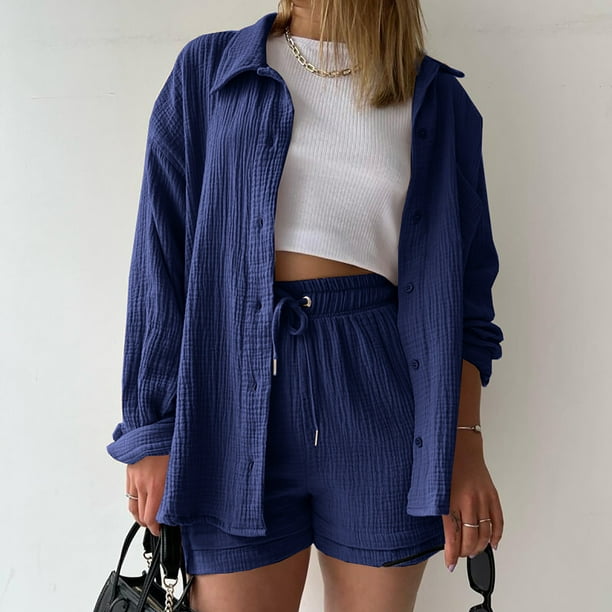 Dianne | Two Piece Cotton Shirt And Shorts Set