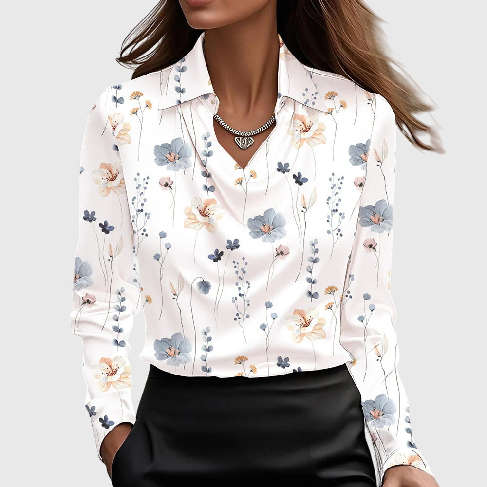 Sylvia | Blouse with Luxurious Shine and Pleated Collar