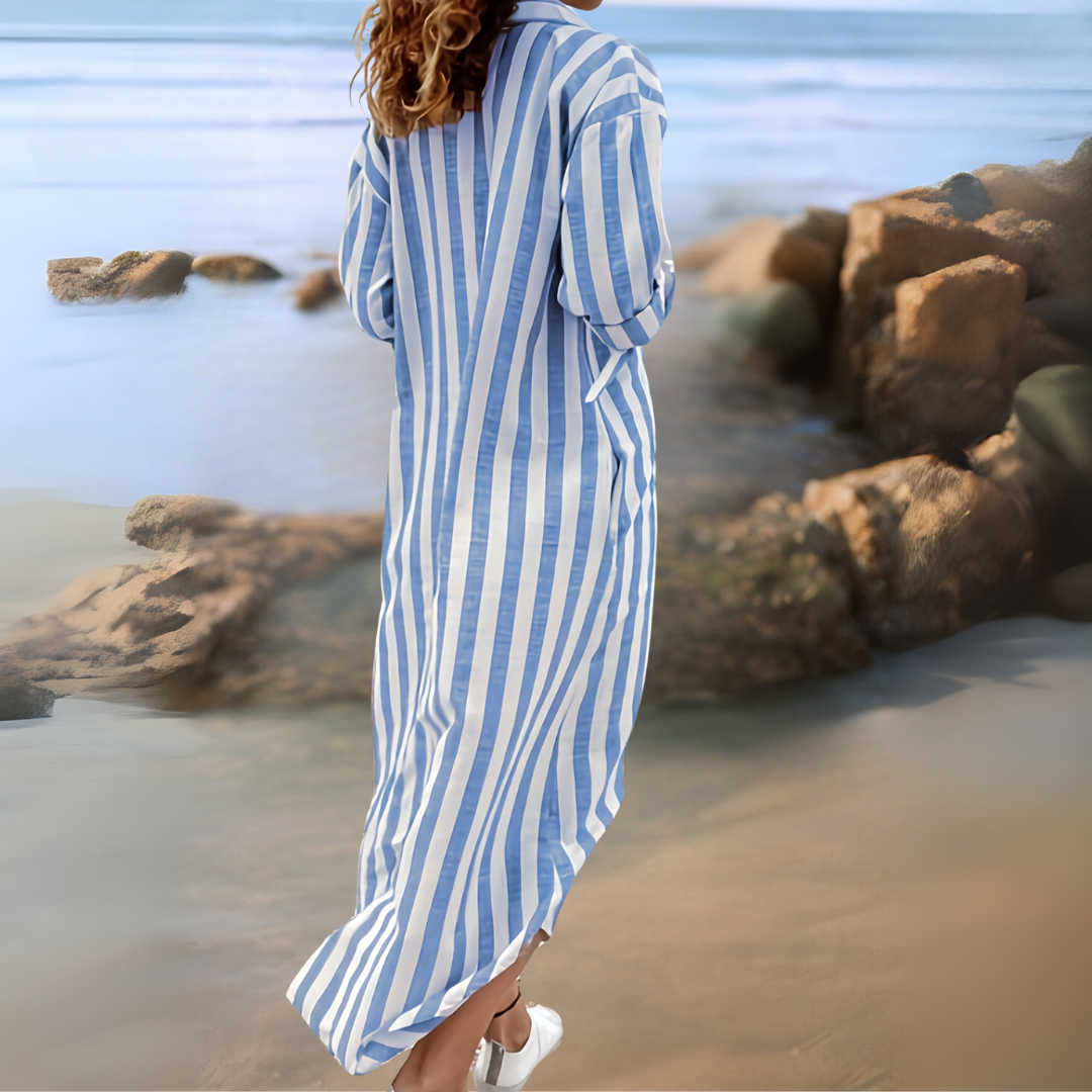 Maralya | Elegant striped dress with V-neckline