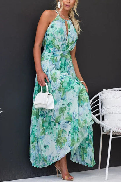 Taneeka | Elegant Floral And Pleated Midi Dress