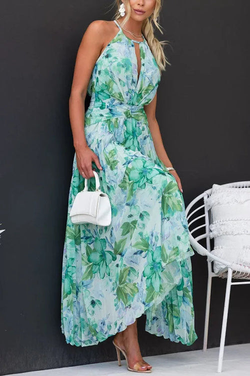 Taneeka | Elegant Floral And Pleated Midi Dress