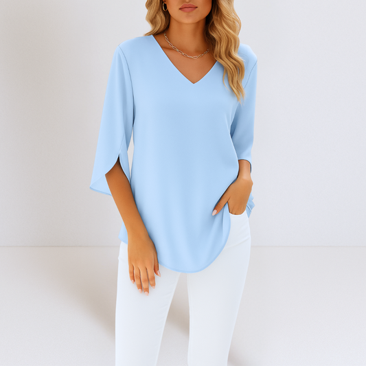 Adrienne | Elegant blouse with V-neckline and split sleeves