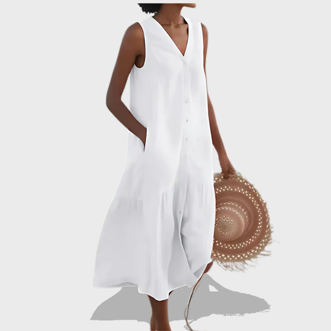 Aurora | Sleeveless Elegant Shirt Dress with V-Neckline