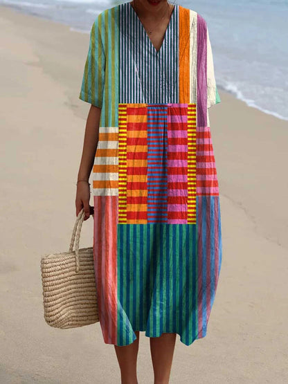 Louise | Vintage Geometric Pattern Cotton Dress