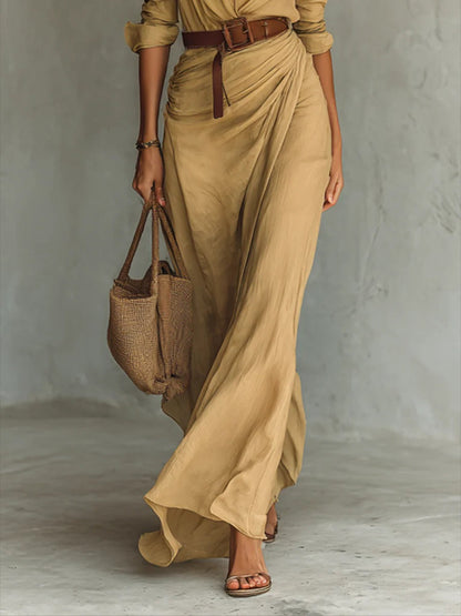 Rachel | Long Belted Dress With Long Sleeves And Lapels