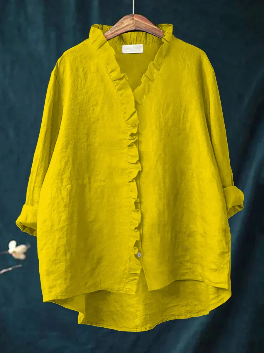Araluen | Casual Cotton And Linen Ruffle Shirt