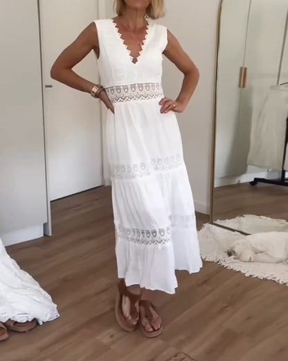 Sally | Handcrafted Lace Dress with V-Neckline