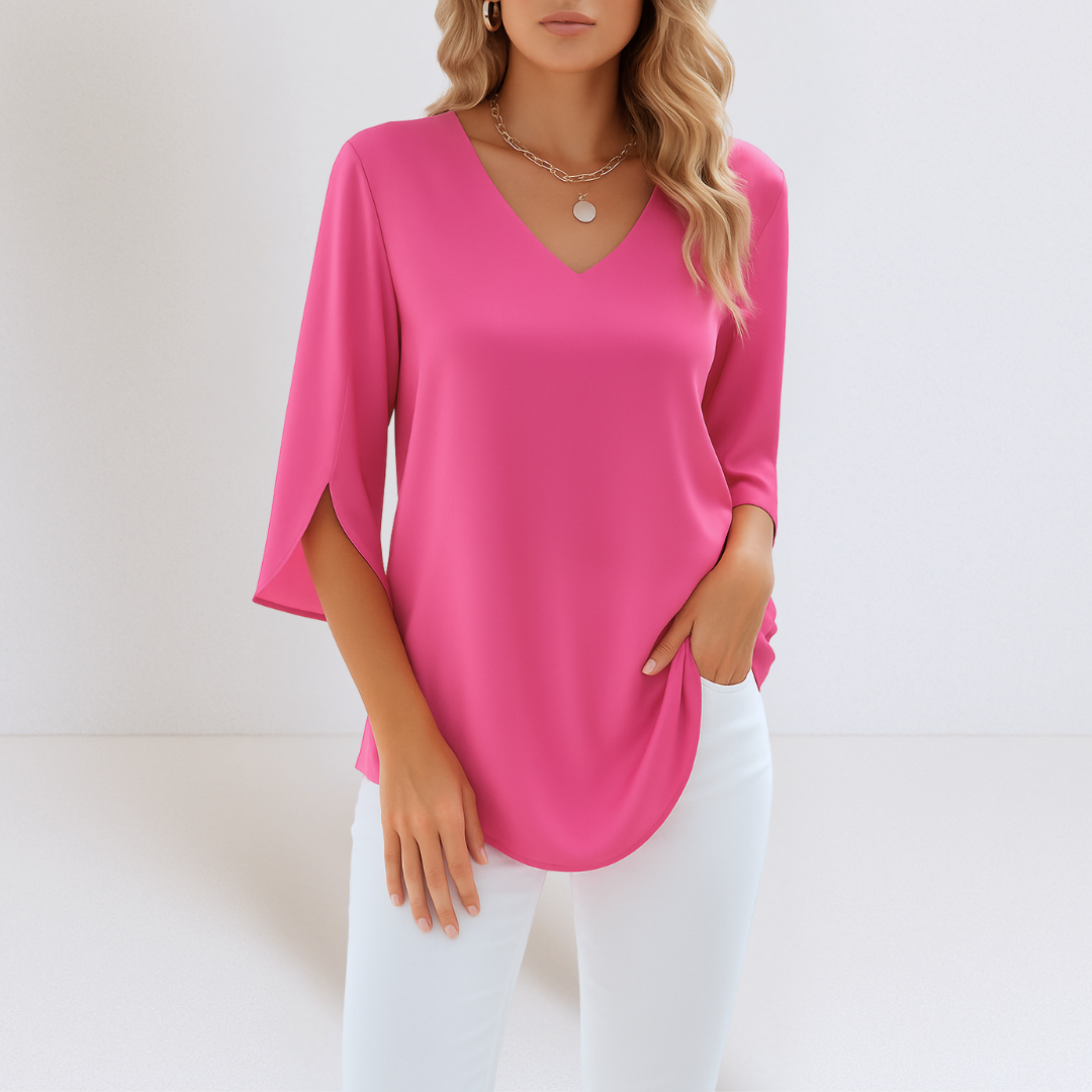 Adrienne | Elegant blouse with V-neckline and split sleeves