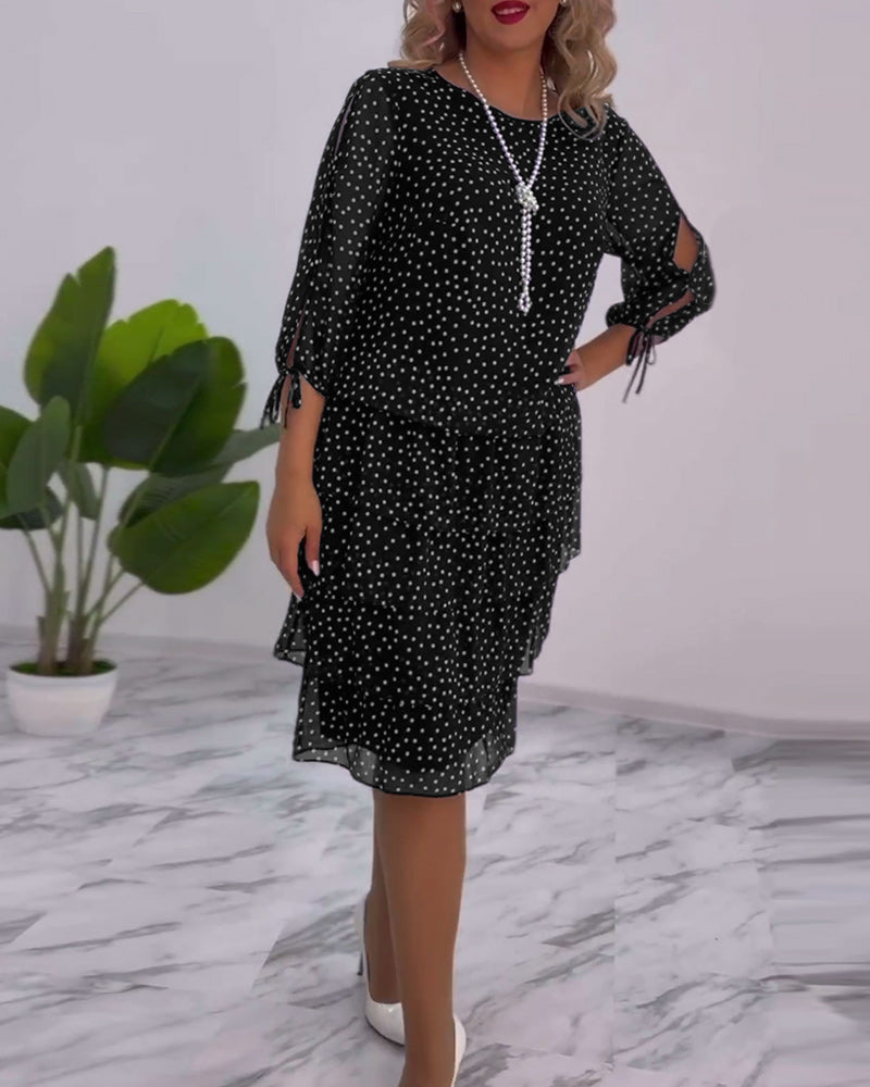 Merlyn | Polka Tiered Dress With Tie-Slit Sleeves
