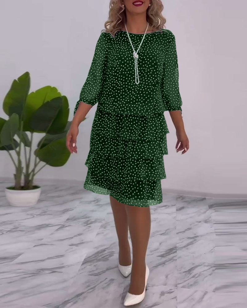 Merlyn | Polka Tiered Dress With Tie-Slit Sleeves
