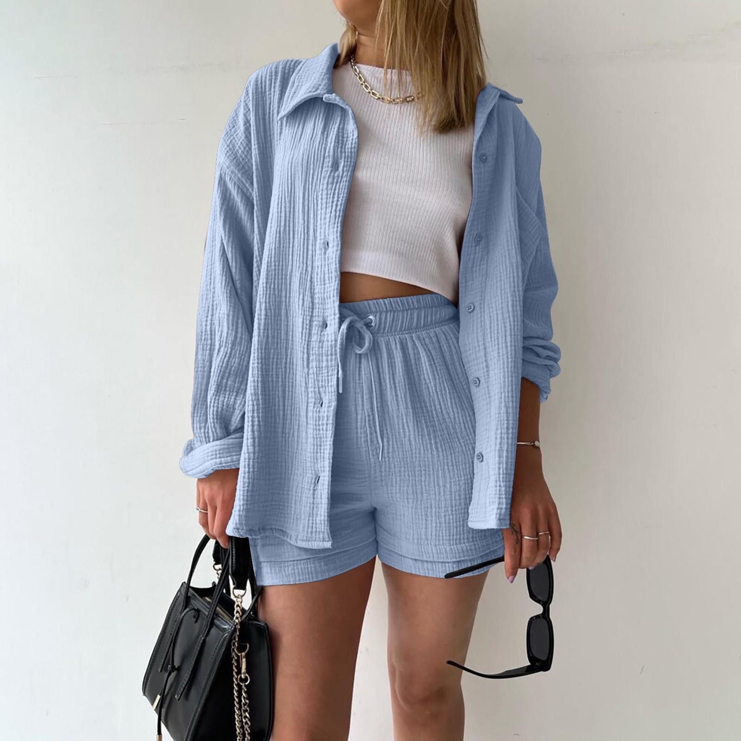 Dianne | Two Piece Cotton Shirt And Shorts Set