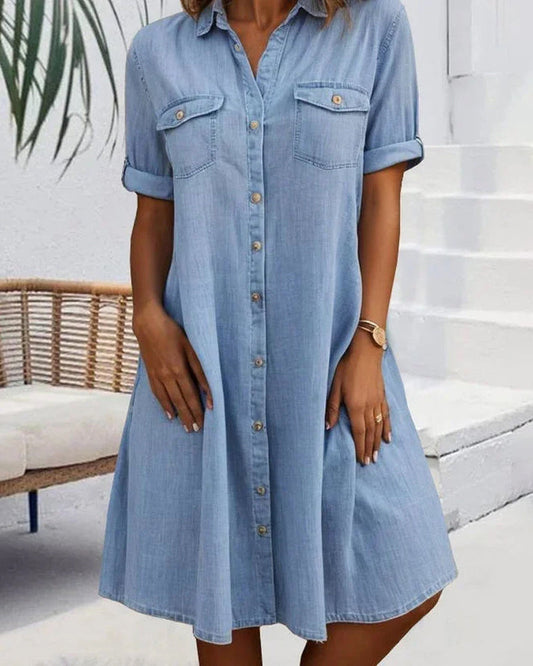 Kaitoa | Short Sleeve Button Denim Dress