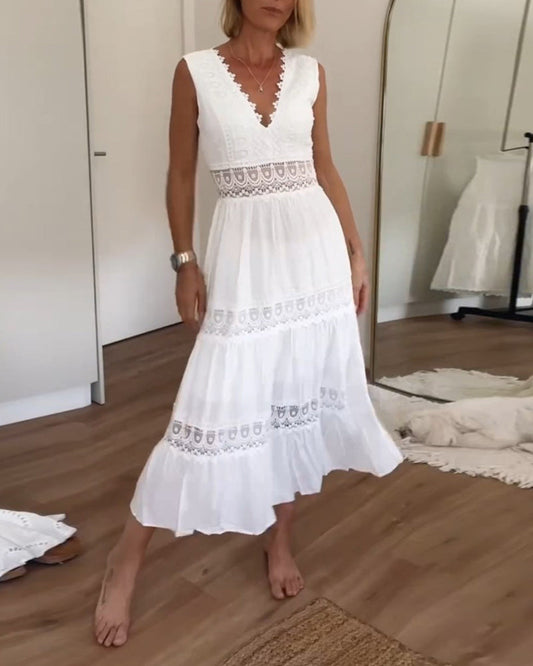 Sally | Handcrafted Lace Dress with V-Neckline